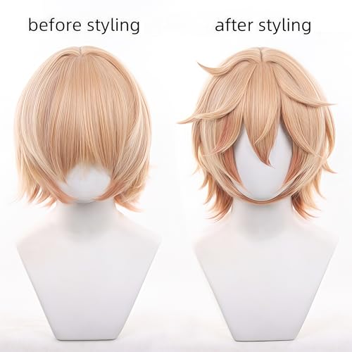 Image of Yellowish pink wig Suitable for genshi costume Synthetic hair with wig cap
