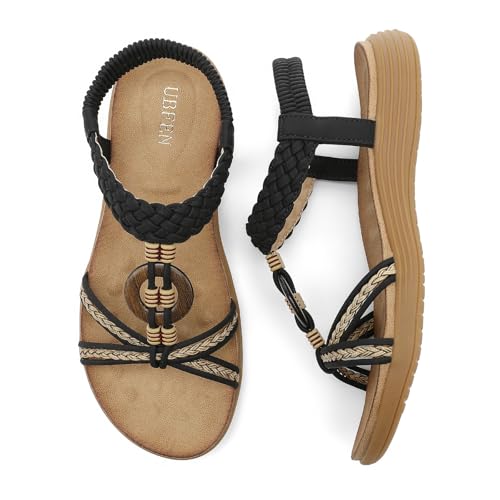 Image of UBFEN Womens Bohemian Flat Sandals With Back Strap Summer Beach Comfortable Bling