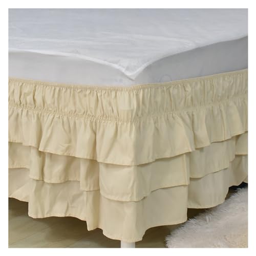 Cubre Canape 150x190 Falda de Cama sólida elástica Envolvente Tres, Banda sin sábana, fácil Poner/Quitar el Polvo, con Volantes, a Medida, for Hotel en casa(Beige,2 Pillowcase 48x74cm)