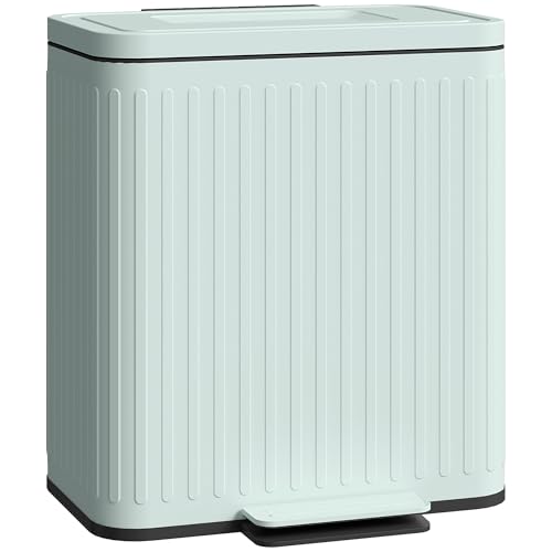 HOMCOM Papelera de Cocina Doble, 2 x 20L Papelera Doble para Reciclaje y Basura, Papelera de Pedal a Prueba de Huellas Dactilares con Tapa de Cierre Suave, Cubos Interiores Extraíbles, Verde