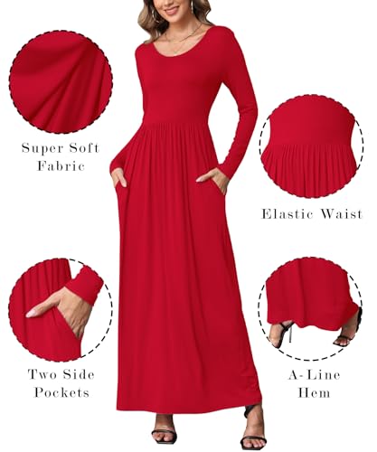 Image of EUOVMY Women's Long Sleeve Loose Maxi Dresses Casual Long Dresses with Pockets