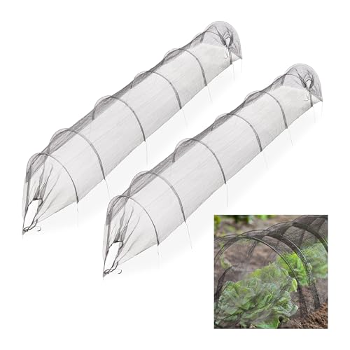 Relaxdays Pflanztunnel, 2er Set, je 3 m Länge, Beetabdeckung gegen Schädlinge, feinmaschiges Vogelschutznetz, schwarz