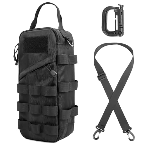 Bolsa de herramientas pesada pequeña con Molle y asa, 32 x 14 x 11 cm, bolsa de nailon EDC 1000D, bolsa de trabajo portátil para almacenamiento de herramientas, obras y motocicletas (negro)