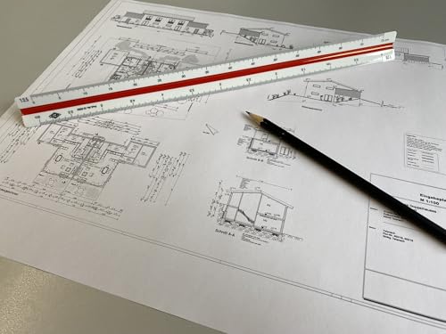 Wedo 5255002 Dreikantmaßstab (Ingenieur DIN, aus Kunststoff, 30 cm, Skalierung 1:2.5, 1:5, 1:10, 1:20, 1:50, 1:100) weiß