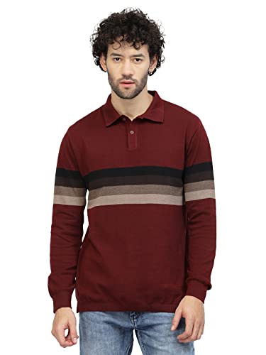 Image of Kalt Mens Basic Solid Full Sleeves Polo Cotton Blend Knitted Regular Fit Polo-Neck T-Shirts with Collar Stylish