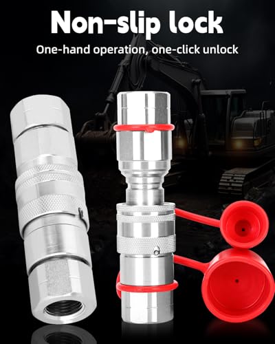 Image of 1 /2'' NPT Skid Steer Hydraulic Couplers,Skid Steer Quick Connect Fittings with 2PCS Dust Caps,Hydraulic Quick Connect with Most Models of Skid Steers Loaders, 2 Sets(ISO16028)