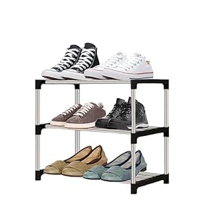 ToKinCen Schuhregal Klein mit 3 Ebenen, Schuhregal Platzsparend für 6 Paare Schuhe, Stapelbar Schuhregal Schmal Metall Shoe Rack für Eingang Flur Schlafzimmer Schrank, Schuhregal Klein
