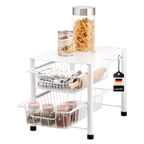 bremermann Schubladenregal 2 Auszüge, Küchenregal mit Auszug, Etagenregal (White)