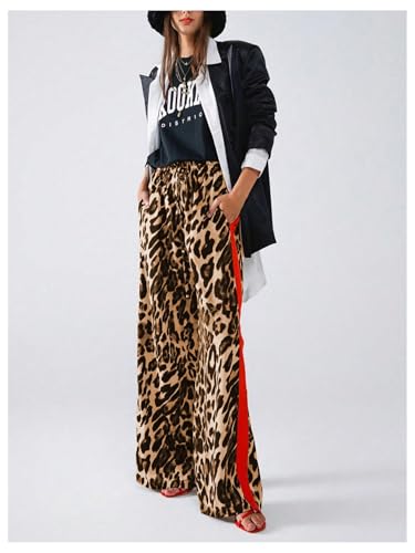 Image of SHENHE Women's Cheetah Print Wide Leg Baggy Pants Y2k Side Loose Streetwear Trousers