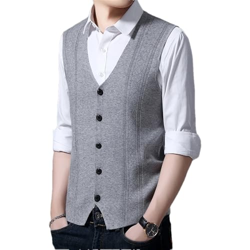 Bollrllr 2024 Winter Men's Knitted Sweater Vest Fashion Button V Neck Sleeveless Warm Sweater Vest