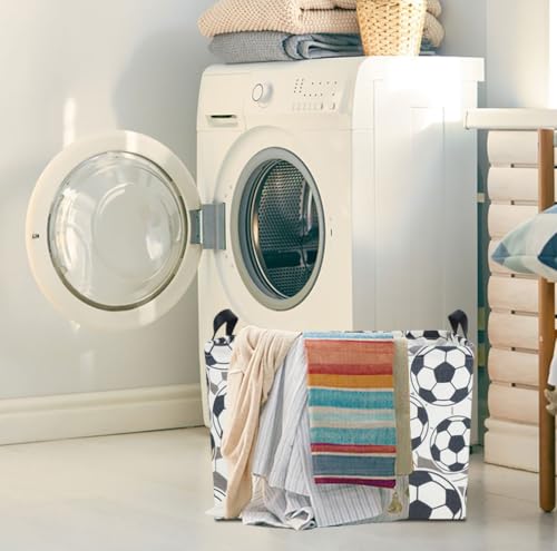 Image of Rectangle Storage Basket with Handles,Collapsible Storage Bin, Gift Basket, Books Box, Room Decor(Soccer)