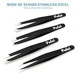 Pefei Tweezers Set - Professional Stainless Steel Tweezers for Eyebrows - Great Precision for Facial Hair, Splinter and Ingrown Hair Removal (Black) - Image 4