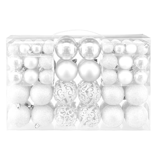 Taeku Palline di Natale Set, 100Pcs Plastica Addobbi Natalizi Palline Decorative Infrangibili Baubles di Natale con Ganci per Feste di Matrimoni e Natale (Bianco)