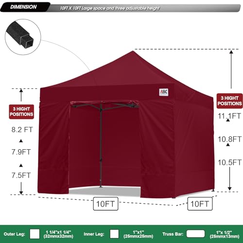 Image of ABCCANOPY Heavy Duty Easy Pop up Canopy Tent with Sidewalls 10x10, Burgundy