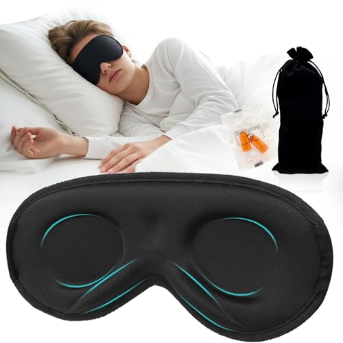 3D Sleep Mask for Kids & Teens (8-18 Years), Zero Pressure & Blackout Eye Cover – Soft Breathable, Adjustable for Travel, Night Use & Deep Sleep Black