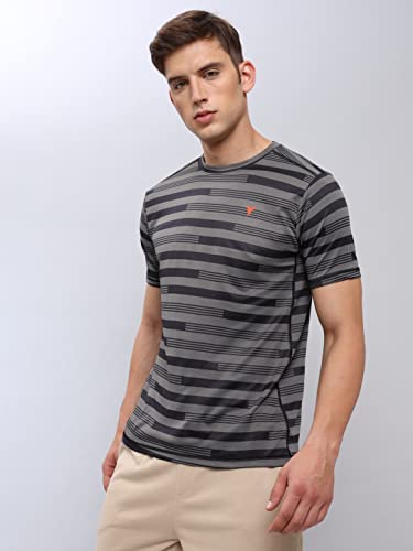 Image of TECHNOSPORT Men Polyester Regular Fit Half Sleeve Jacquard T-Shirt with Double Cool, Quick Dry & Anti Microbial for Sports, Running & Casual Use