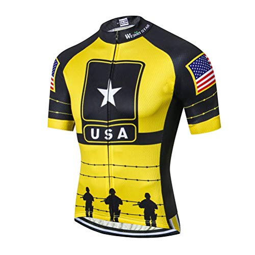 Mens Cycling Jersey Shirt,2020 Short Sleeve Bike Jersey Riding Tops Outdoor MTB Cycling Clothing, 84 Usa Yellow, XX-Large