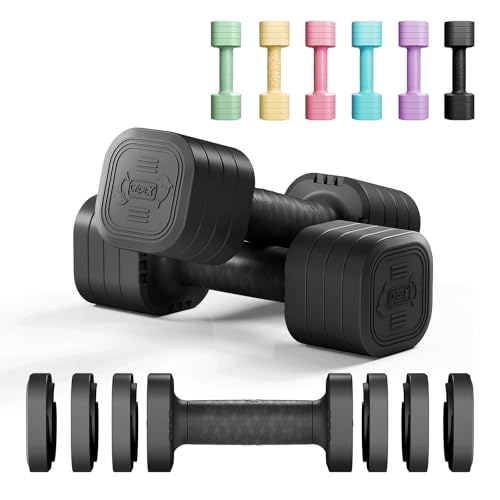 Dripex Mancuernas Ajustables de 2,5 kg/5 kg/10 kg, Juego de Pesas con Mango Antideslizante para Mujeres Hombres Pesas Ajustables para Musculación y Fitness Gimnasio en Casa (2,5 kg x 2 - Negras)