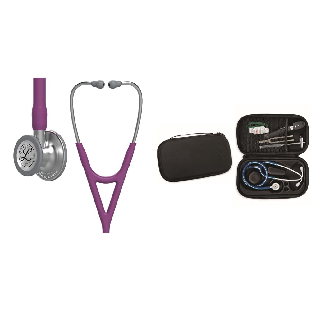 3M Littmann Cardiology IV, Stetoscopio diagnostico, testina con finitura standard, tubo auricolare prugna, 6156 + GIMA ASTUCCIO PORTA FONENDO, Nero, Uso Professionale