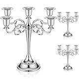 Dandat 3 Pcs Metal Candelabra Candlestick Holders 10.24 Inch Tall Candlestick Holders Gothic Candle Holder for Home Wedding Church Halloween Party (Silver,5 Arm)