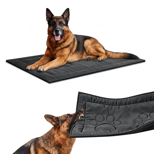 Chew Proof Dog Crate Pad for Aggressive Chewers Indestructible Waterproof Dog Bed Durable Machine Washable Dog Crate Mat for Large Dogs Tough Indoor Outdoor Kennel Pad (Black Large (28x41))