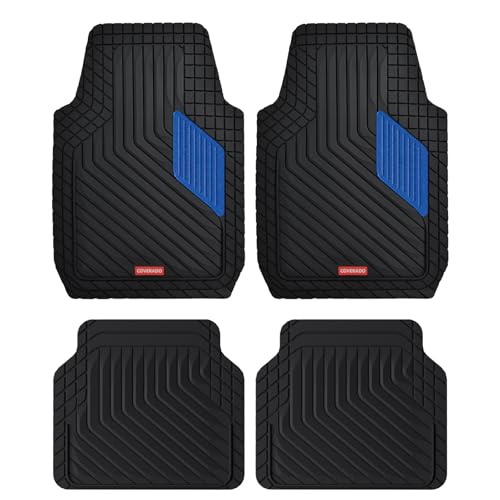 Image of Coverado Car Floor Mats Full Set - Heavy-Duty PVC Floor Mats with Metallic Heel Pad, All-Weather Protection for Front & Rear, Non-Slip Backing, Easy-Clean Interior Liners,Blue