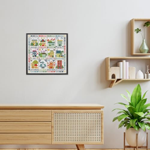 Image of FREEBLOSS 11CT Cross Stitch Kit Stamped Cross Stitch Craft Kit with Stitching Guide for Beginners Monthly House Embroidery Set Crossstitch Wall Hanging Set 17.7x17.7inch