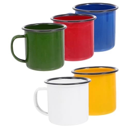 CHILDWEET Tazas Vintage de Esmalte para Vino y Café, Set de 5 Unidades Pequeñas Diseño Retro, Uso en Oficina y Reuniones