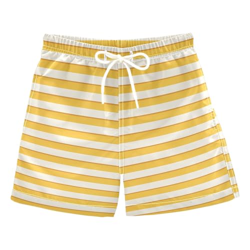 Wudan Yellow and Beige Stripes Toddler Swimshorts Quick Dry Boys Boardshorts Kids Swimwears Teen's Presents 2T