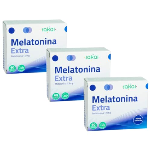 Pack x3 | MELATONINA EXTRA 1,9 mg para ADULTOS con problemas PARA DORMIR + JET LAG | DOSIS ALTA de MELATONIN PURA | Fácil consumo | Fórmula VEGANA, SIN AZÚCAR, SIN GLUTEN, SIN LACTOSA | SAKAI
