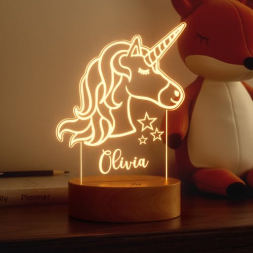 Personalized Baby Gift Name Night Light for Kids Girls Boys Nursery Decor with Unicorn Acrylic Light - Includes Remote and Color-Changing, Laser