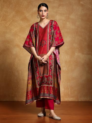Image of Varanga Women-Gota Detailed Ethnic Floral Printed Kaftan & Trouser