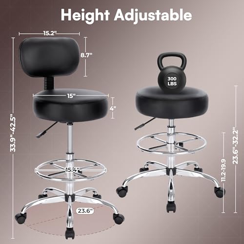 Image of SUPERJARE Drafting Chair with Back, Set of 3, Swivel Barstools, Adjustable Height Rolling Stool with Footrest, Standing Desk Chair for Counter Height Desk, Shop, Home & Kitchen, Clinic & Studio, Black
