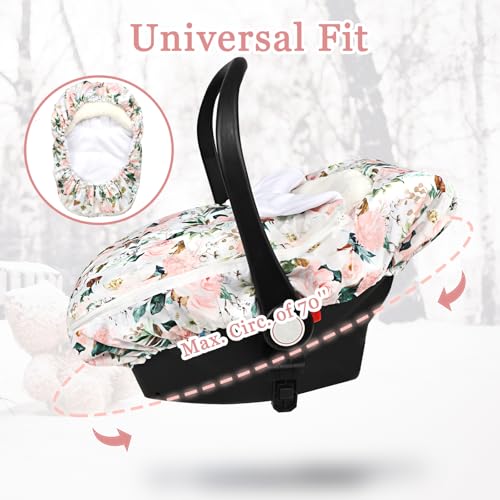 Image of DILIMI Car Seat Covers for Babies, Winter Baby Car Seat Cover, Infant Car Seat Canopy for Girls Boys, Warm Windproof Carseat Canopy for Newborn, Pink Floral