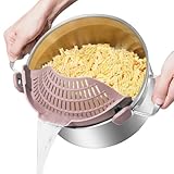 Large AUOON Clip on Strainer for All Pots and Pans - Oversized Silicone Pot Strainer Family-Style Design Pasta Strainer Kitchen Colander for Spaghetti and Noodles | Dishwasher Safe
