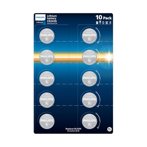 Philips Lithium 3 Volt CR2430, baterías adecuadas para Relojes, termómetros y mandos a Distancia, Paquete de 10