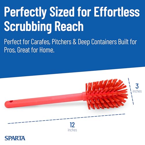 Image of SPARTA Large Water Bottle Brush Ideal for Wide-Mouth Jars, Bottles and Tumblers, Dishwashing Tool with Handle for Home and Commercial Kitchens, Plastic, 12 Inches, Red