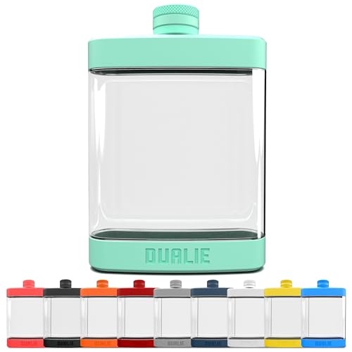 DUALIE 8 oz Hip Flask for Liquor - Shatterproof Alcohol Flasks with Clear Tritan Plastic and Silicone Grip - Flask Gift for Men & Women - Seafoam