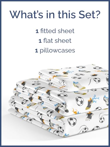 Image of Kids Twin Size Soccer Bed Sheets - 3 Piece Kids Soccer Sheet Set | Soccer Themed Bedding, Ultra-Soft, Cute & Cozy, Breathable & Machine Washable, Kids Bed Set for Boys, Girls, Teens & Toddlers