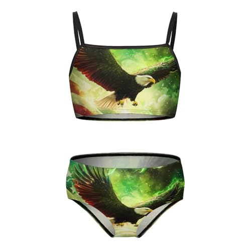 US Flag Bald Ea-gles Girls Swimsuits Two Piece Bikini Sets Beach Sport Swimwear Bathing Suit