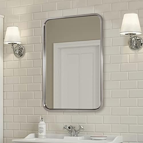 Image of ANDY STAR Mirrors for Wall, 20x28'' Brushed Nickel Bathroom Mirror, Rounded Rectangle Mirrors for Vanity, Anti-Rust SUS304, Tube Metal Frame, 1'' Deep Wall Mounted Vertically /Horizontal