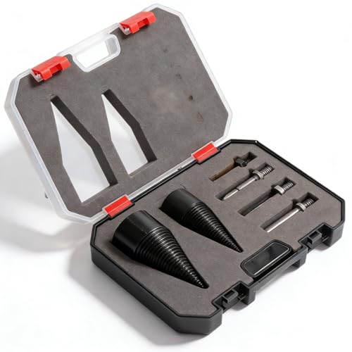 Wood Splitter, Splitting Wood Cone, 32mm 42mm Firewood Splitter with Handles, Drill Attachment
