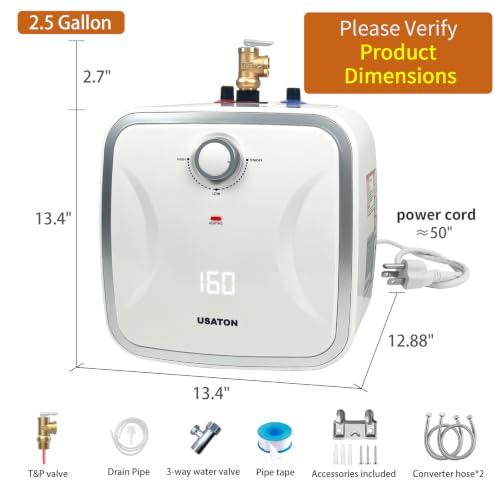 2.5 Gallon Hot Water Heater Electric - Compact Under Sink Instant Portable Mini Small Tank Hot Water with LED Display for Point of Use, RV Camper Kitchen, 110V/120 volt, 1440W, Wall or Floor Mounted by USATON - Used condition - Image 2