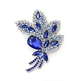 YOQUCOL Blue Austrian Crystal Leaf Shape Bouquet Big Large Brooch Pin Rhinestone Scarf Decoration Wreath Cloth Pin For Women
