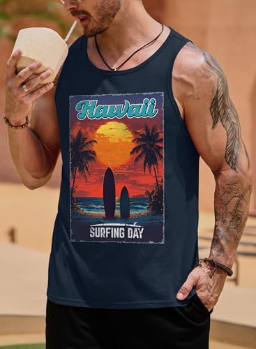 Image of VOGSTART Mens Hawaiian Beach Tank Tops Summer Vacation Muscle Top Graphic Sleeveless Shirts (S-3XL)