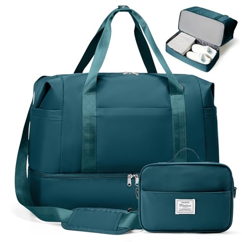 HYC00 Travel Duffel Bag, Weekender Bags for Women with Shoe Compartment & Wet Pocket, Large Carry-on Overnight Bag for Hospital, Gym, Travel