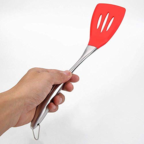 Image of Kitchen Heat Resistant Silicone Spatula Set (Pack of 2) Multipurpose Solid and Slotted Spatulas - Nylon Utensils with Nonstick, 304(18 /10) Stainless Steel Durable Handle (Red)