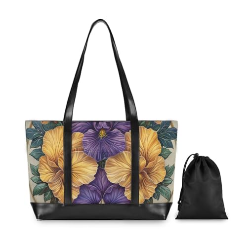 KLL Iris Flower Pattern Vintage Waterproof canvas laptop tote bag with zipper work bags Large Handbag for Travel Essentials Beach Gifts Birthday Gifts for Women with tablet maletines para mujer2