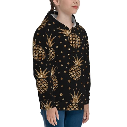 Gold Glitter Pineapples Kids Pullover Hoodies Boys Sweatshirts Girls Athletic Clothes with Pocket3