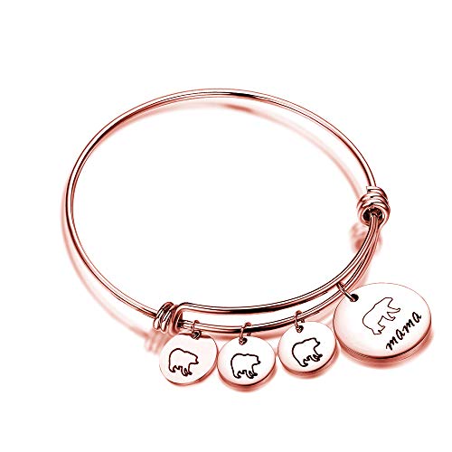 Anlive Mama Bear Bracelet with 1 2 3 Cubs Adjustable Bangle Bracelet Mom Gifts (3 Cubs Rose Gold)